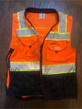 High-Visibility Orange Work Vest with Black Lower Panel